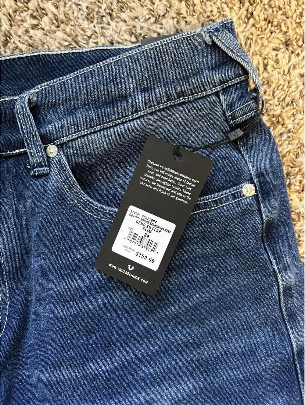 True Religion Geno Relaxed Slim Flap Jeans Men’s Size 34x32 Harmonious Wash NWT